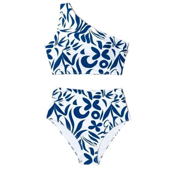 Baltic Born Other - Baltic Born NWT Blue Floral One Shoulder Two Piece Swimsuit Size L Top XL Bottom